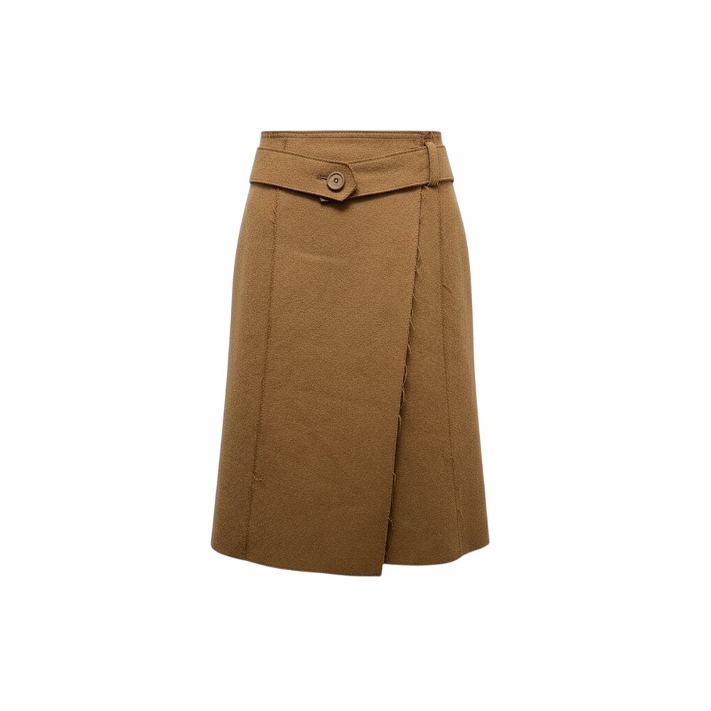 Maje Wool Blend Camel Belted Wrap Midi Skirt Size 1 Small